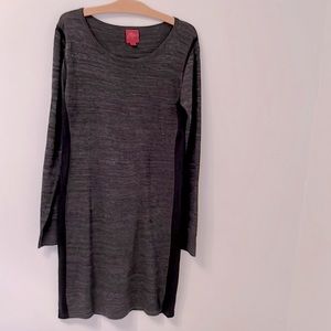 John & Jenn Charcoal Fitted Knit Dress, Black Side Stripes, fits size 8